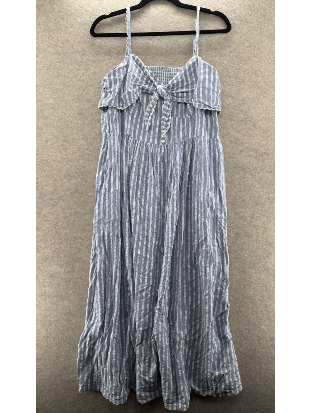 Old Navy Blue White Stripe Tie Front Smocked Midi Dress XL